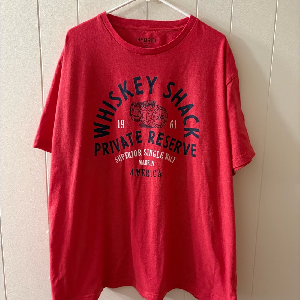Hybrid Apparel Red Short Sleeve Tee Mens 2XLT Whiskey Casual Tshirt